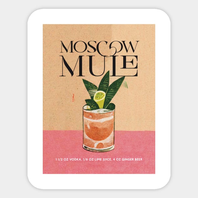 Moscow Mule Retro Poster Pink Table Bar Prints, Vintage Drinks, Recipe, Wall Art Sticker by BetterManufaktur